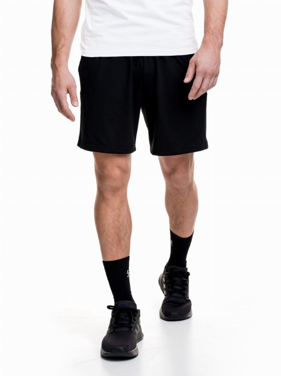 Czarne spodenki sportowe z wiskozy bambusowej przodem.jpg