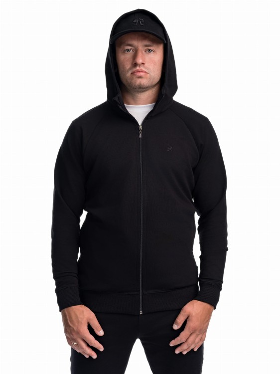 Mężczyzna w rozpinanej bluzie z kapturem przodem.jpg